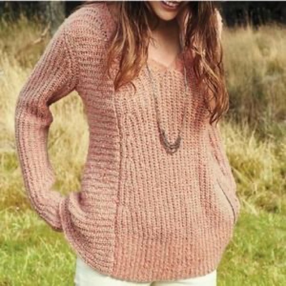 Anthropologie Moth Pullover Swing Sweater Coral V-Neck Side Zip Size M - Picture 2 of 14